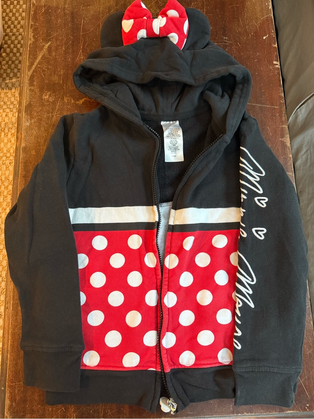 Disney Black & Red Minnie Mouse Polka Dot Hoodie with Bow Ears